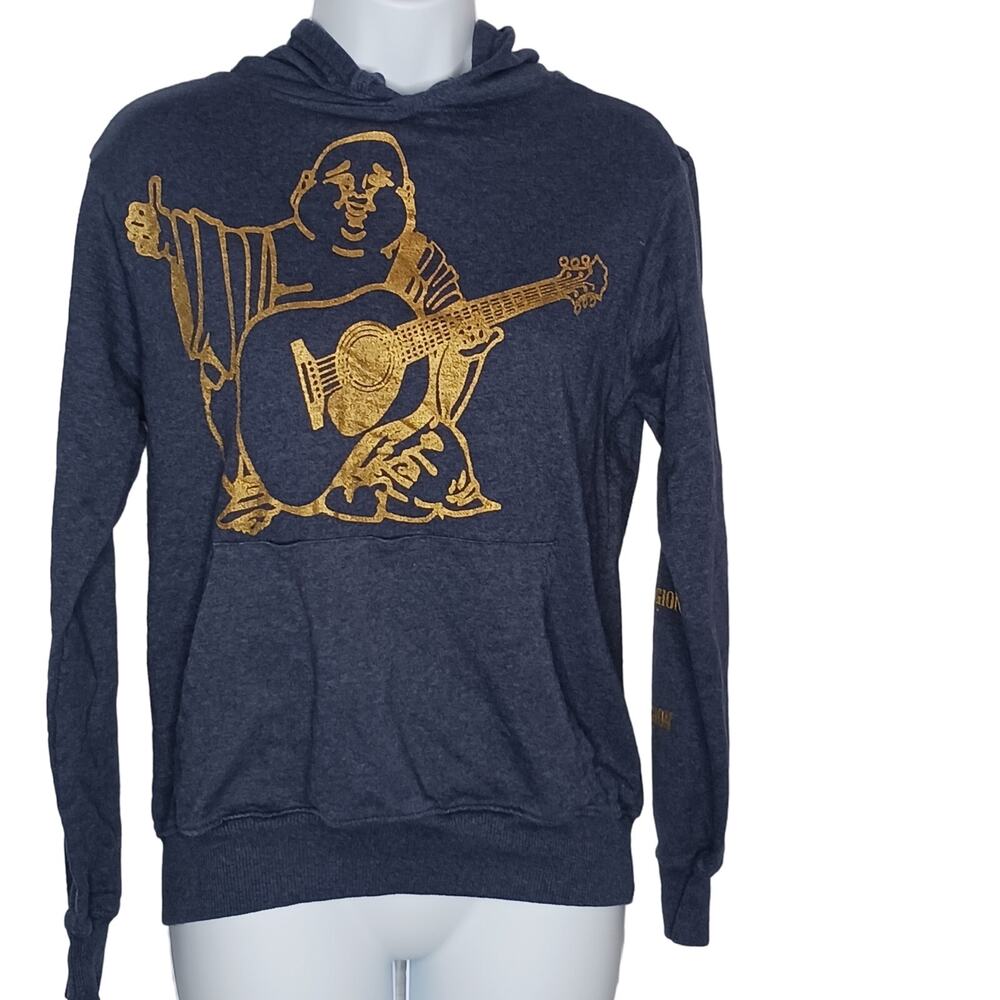 True Religion Blue and Gold Buddha Logo Pullover Hoodie